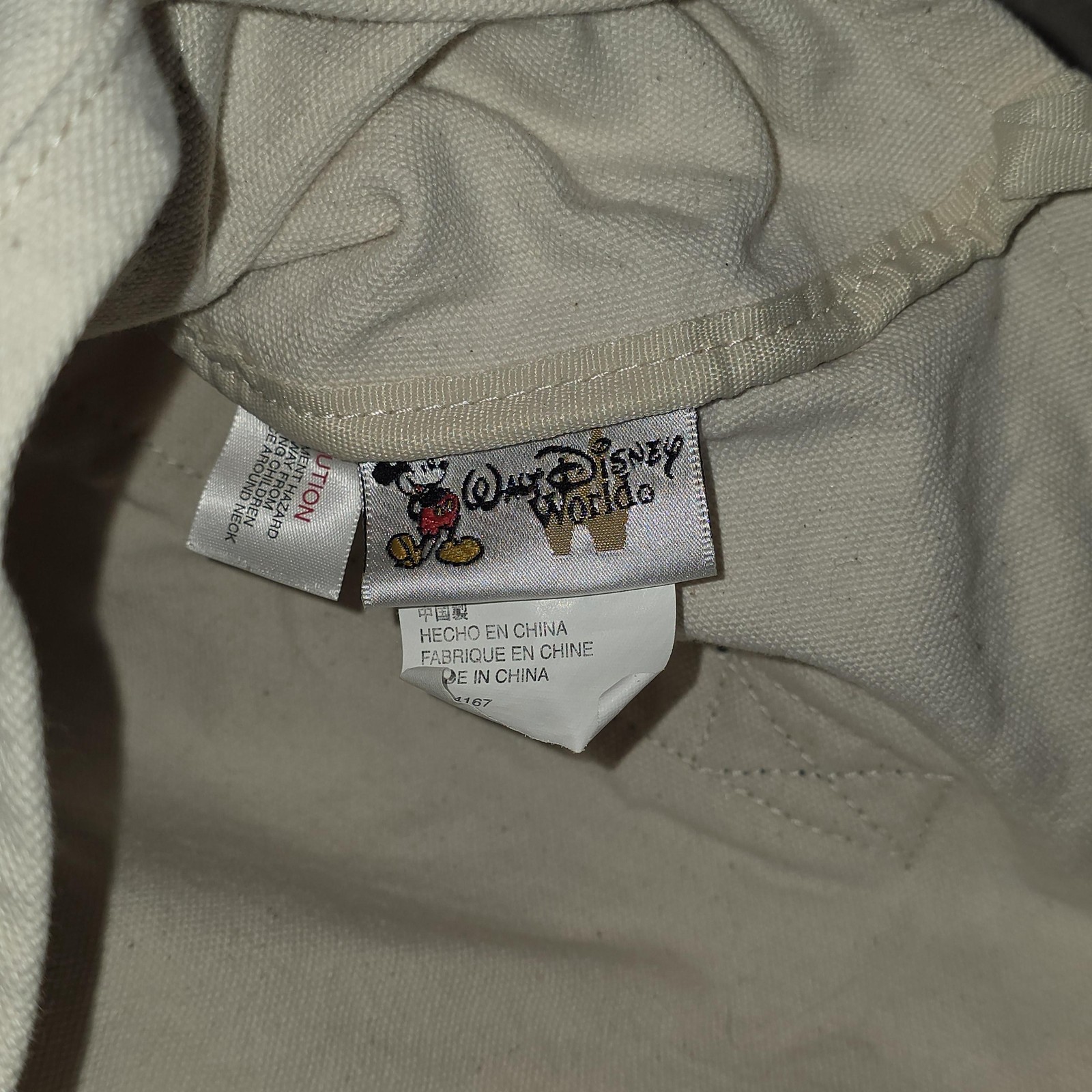 Disney Walt Disney World Mickey Mouse Large Beige Canvas Logo Tote Shoulder Bag