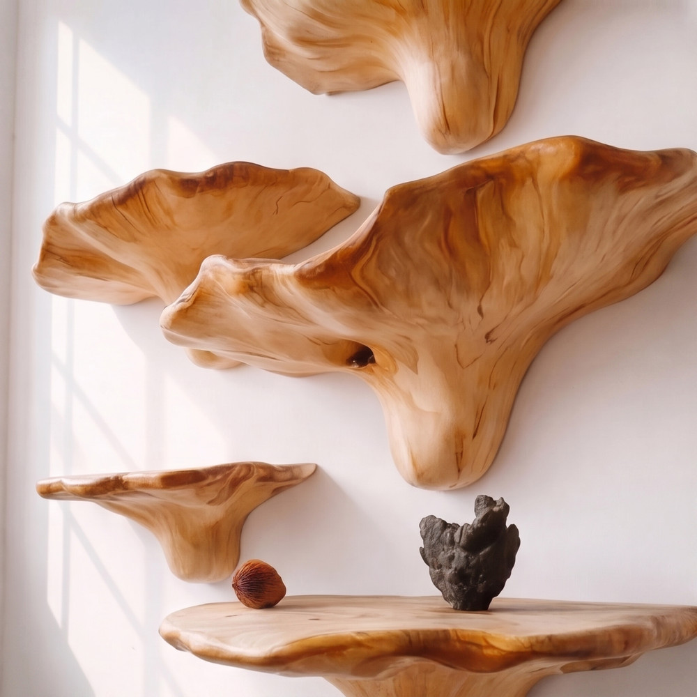 Rustic Live Edge Wall Shelf - Handcrafted Solid Wood Floating Timber