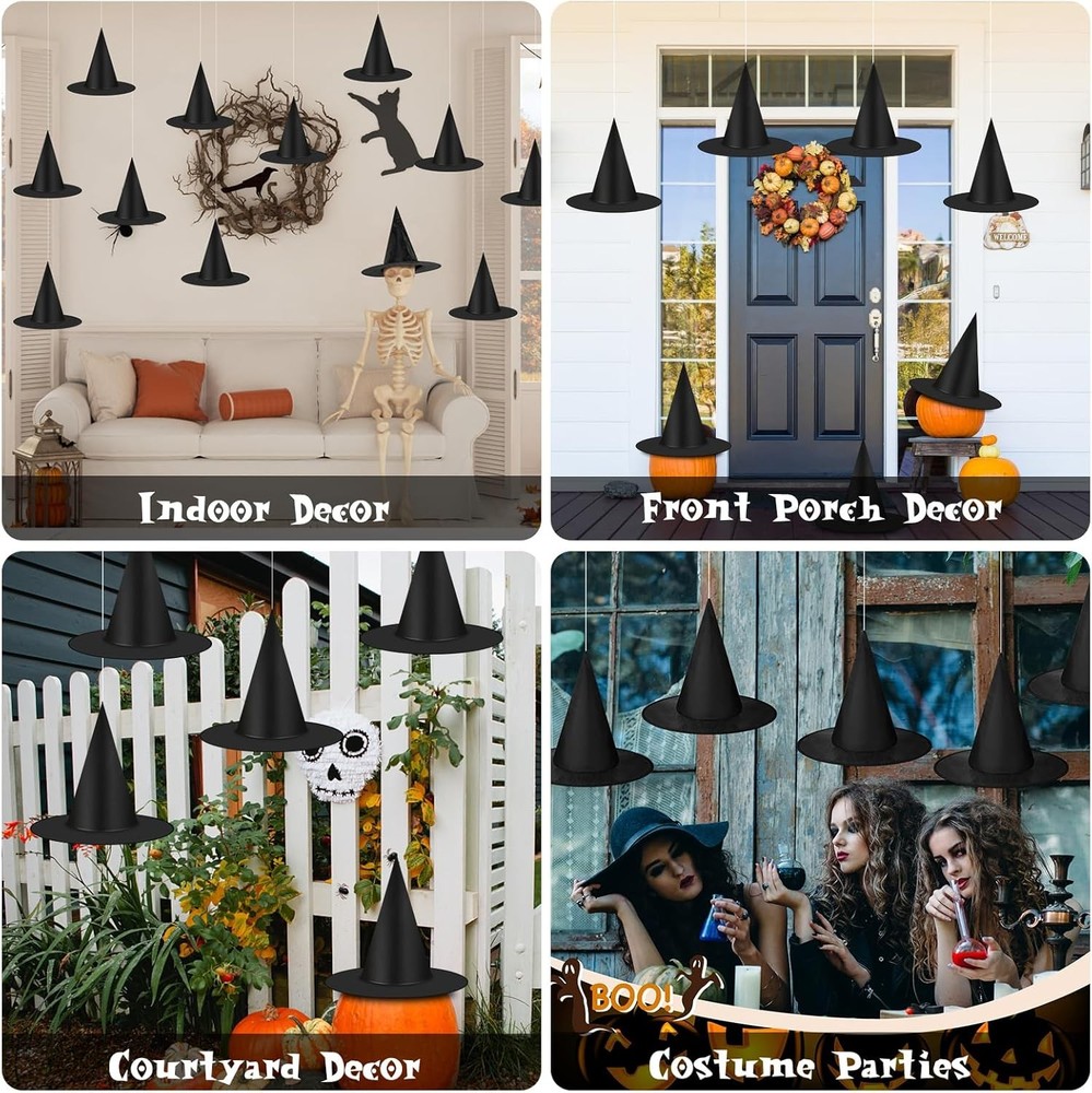 Halloween Decorations Witch Hat, 12 Pcs Thickened Black Hats Bulk...