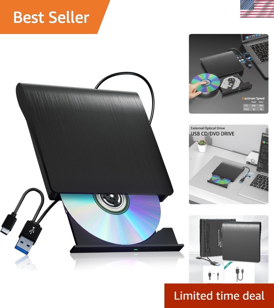 Lightweight 2-in-1 USB 3.0 External CD/DVD Drive - Fast File Transfer Solution