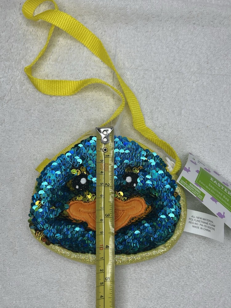 Chick Sequin Easter Change Purse Bag Yellow/Blue Zip Closure New