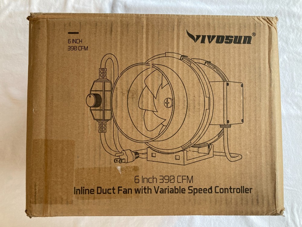 Vivosun 306201P-6 6” Inline Duct Fan w/ Variable Speed Controller, 390 CFM