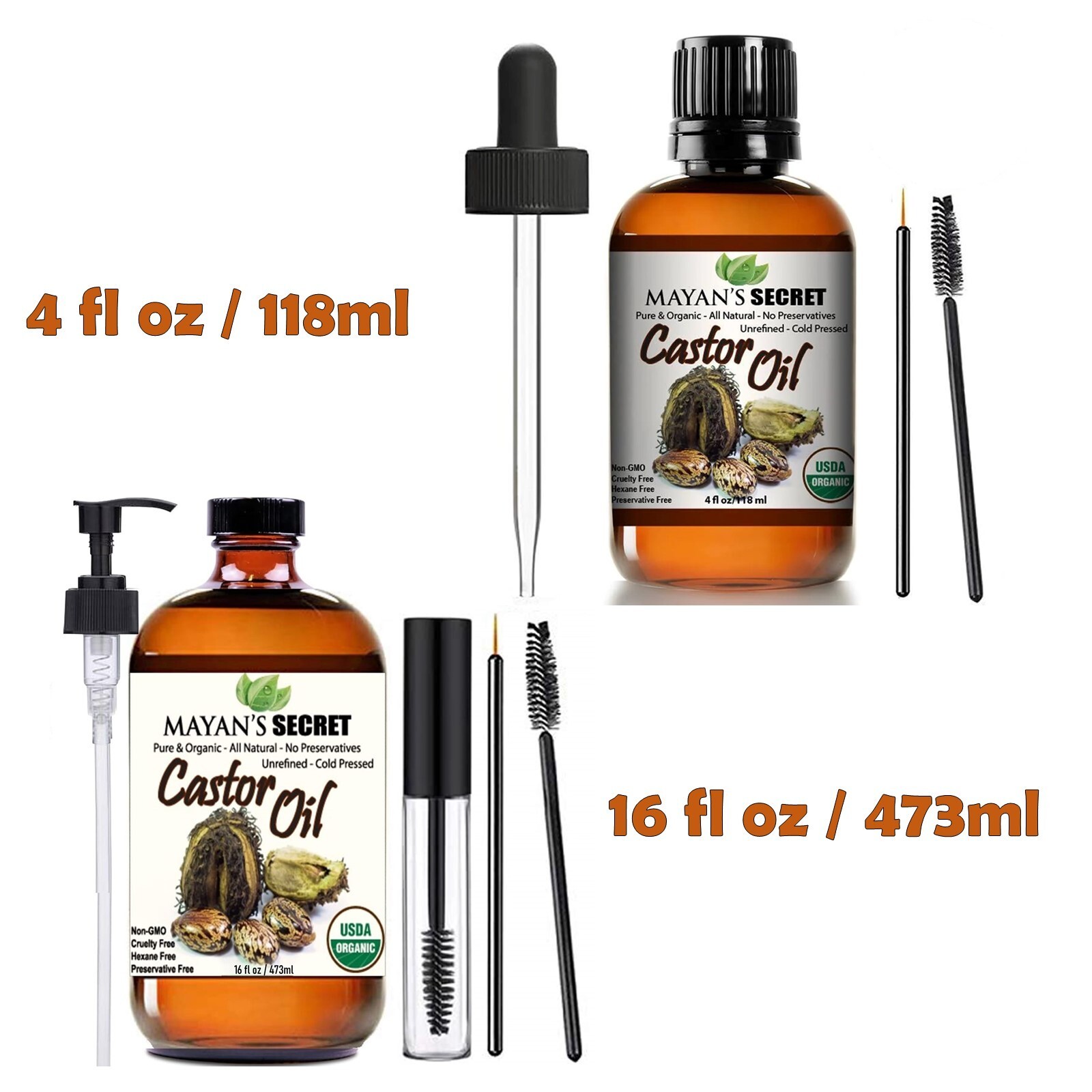 Mayan's Secret - Castor Oil Organic Cold Pressed Unrefined Glass Bottle