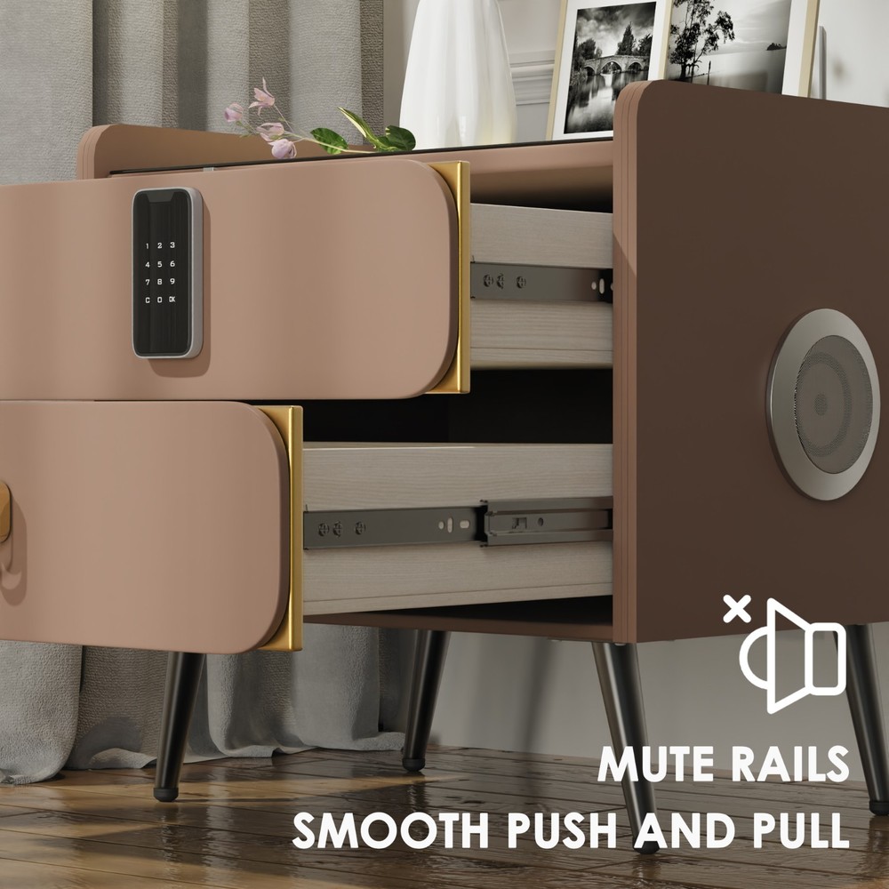 20" Tall Smart nightstand with combination lock &Bluetooth player(Light coffee)