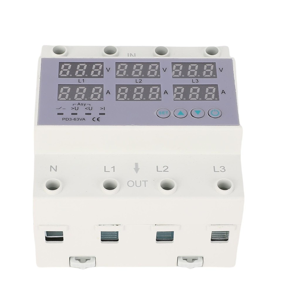 3 Phase DIN Rail Voltmeter Ammeter Auto Overvoltage Overcurrent Protector AC230
