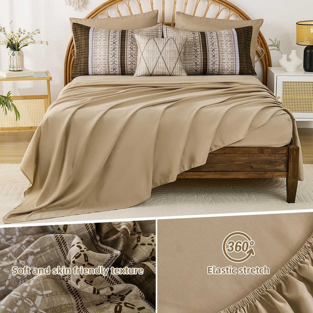 Dintszyayue King Comforter Set 8 Piece Brown Boho Striped Microfiber
