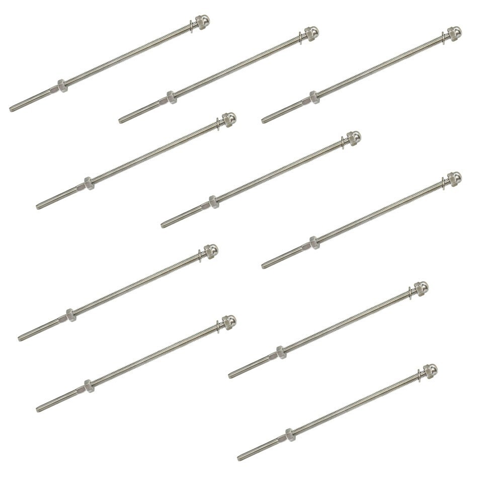 10 PC 3/16'' Stainless Steel Cable Railing Swage Threaded Stud End Fitting