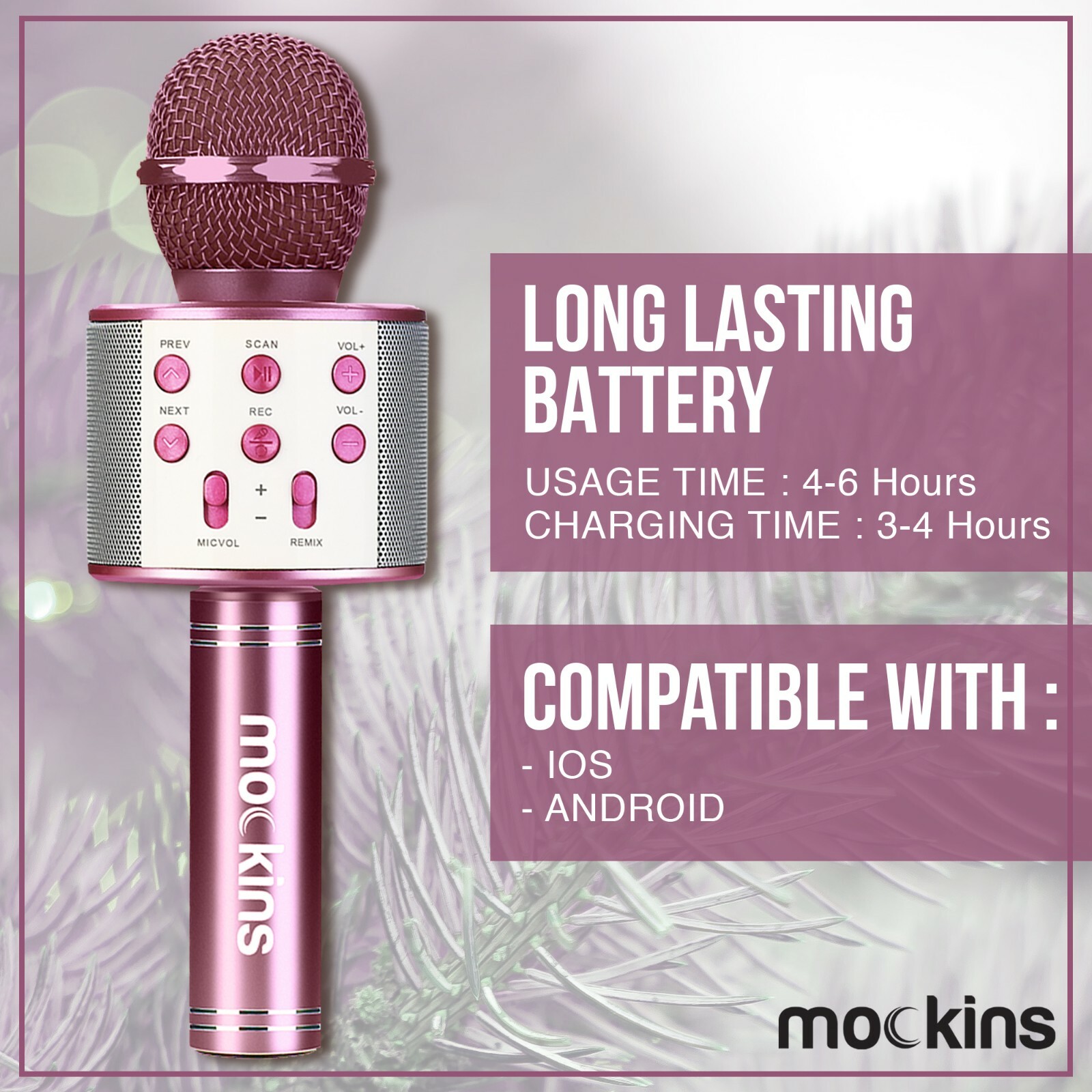 Mockins Portable Wireless Bluetooth KARAOKE MICROPHONE Purple Holiday Gift kids