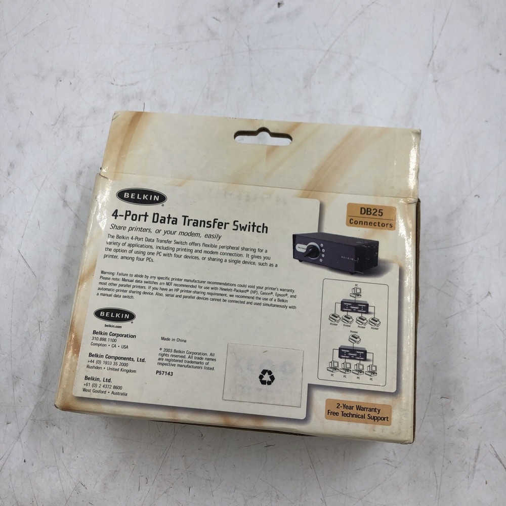 Belkin 4-Port Data Transfer data Switch P57143 UNTESTED IN BOX READ