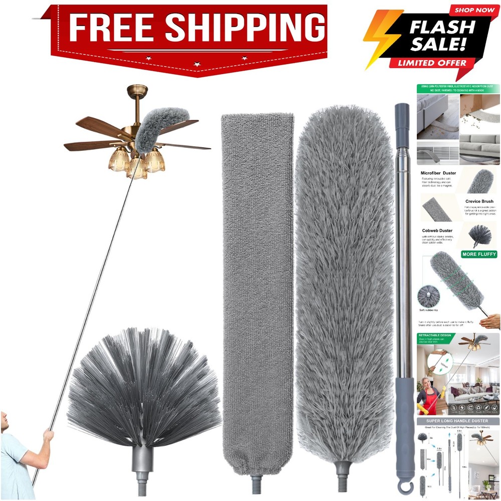 100" Microfiber Feather Dusters for Cleaning, Cobweb Duster with Extension Po...
