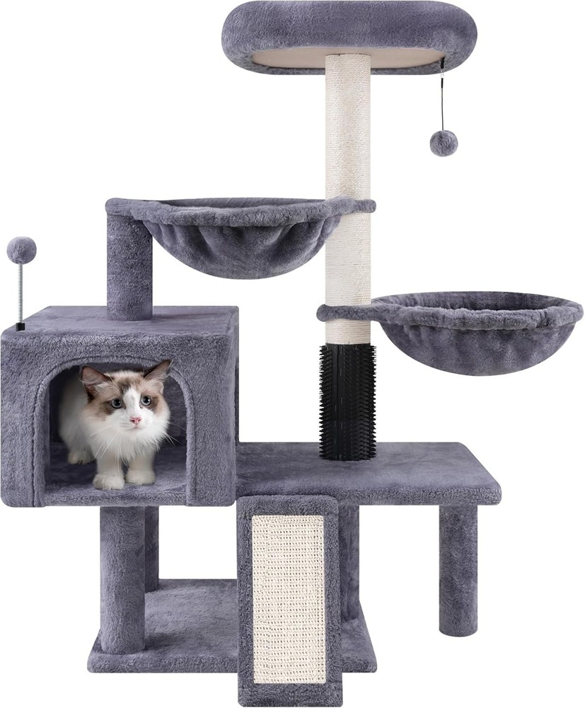 Cat Tree with Cat Condo and Two Hammocks, Cat Tower with Scratching Posts and...