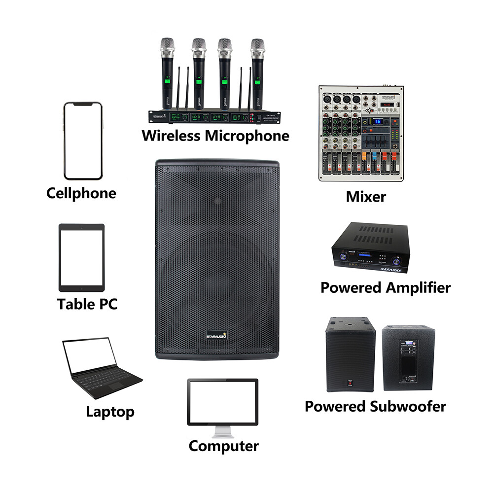15" 2-Way 4000W Active Powered Speaker Bluetooth PA Stage Audio Speaker System