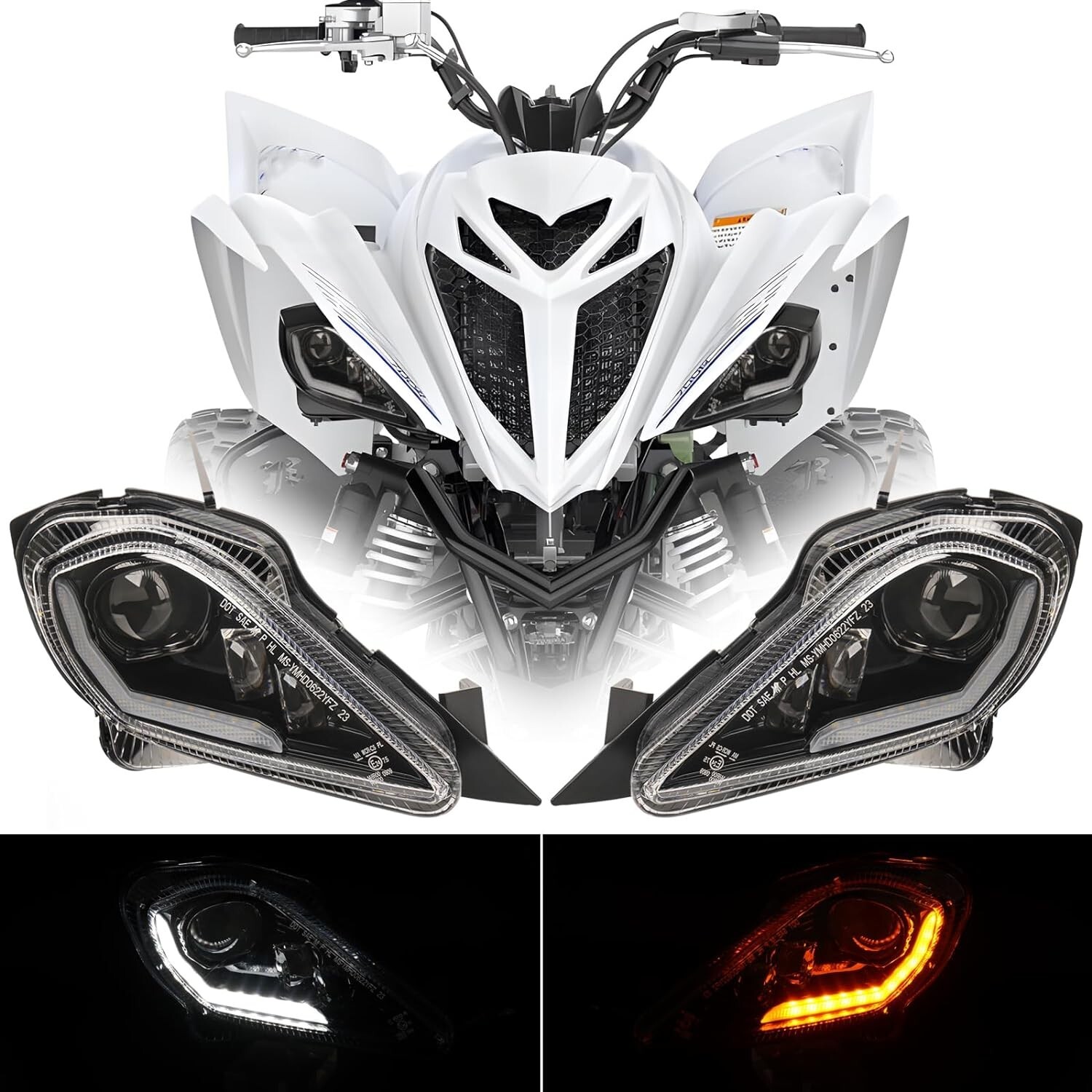 2PCS LED Headlights Head Lamps For Yamaha YFZ 450 Raptor 350 700 700R 2006-2023