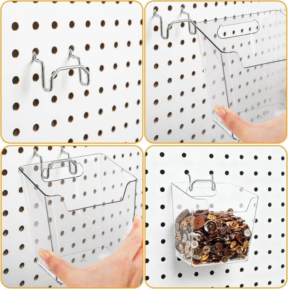 6 Pack Clear Pegboard Cups Hooks Plastic Peg Board Bins Pegboard Organizer Mouth