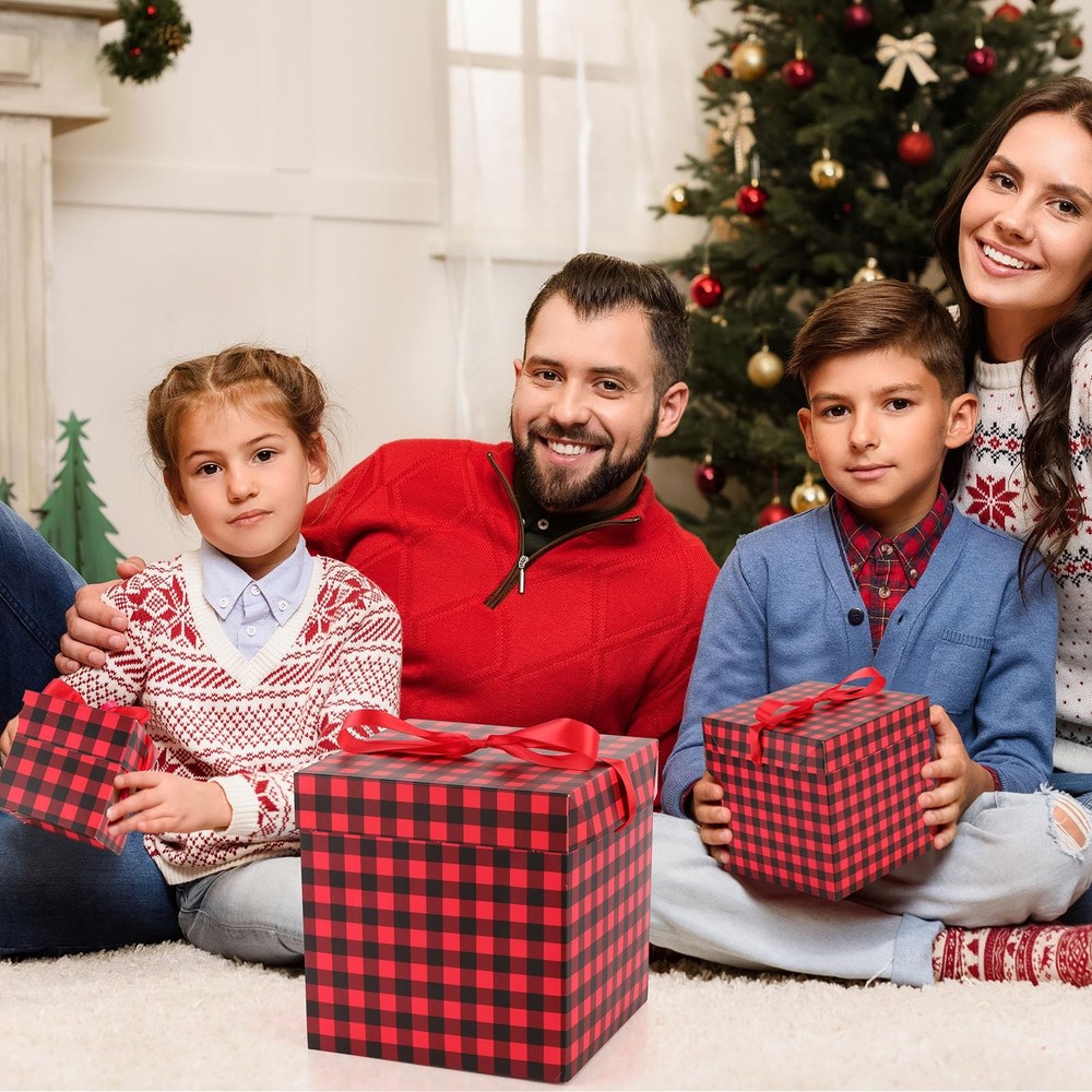 3 Pcs Christmas Nesting Gift Boxes Black Red Buffalo Plaid Stackable Boxes