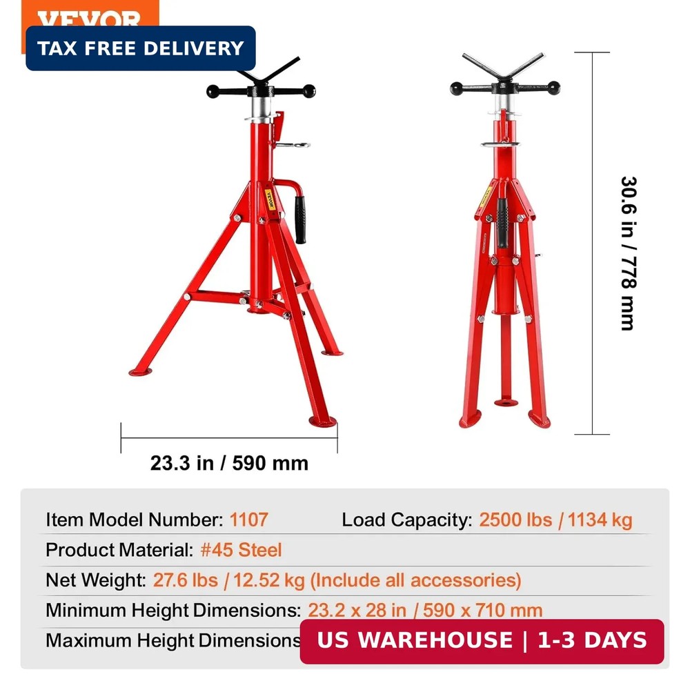 Pipe Jack Stand Robust Steel Heavy-Duty Construction | Adjustable Height Range |