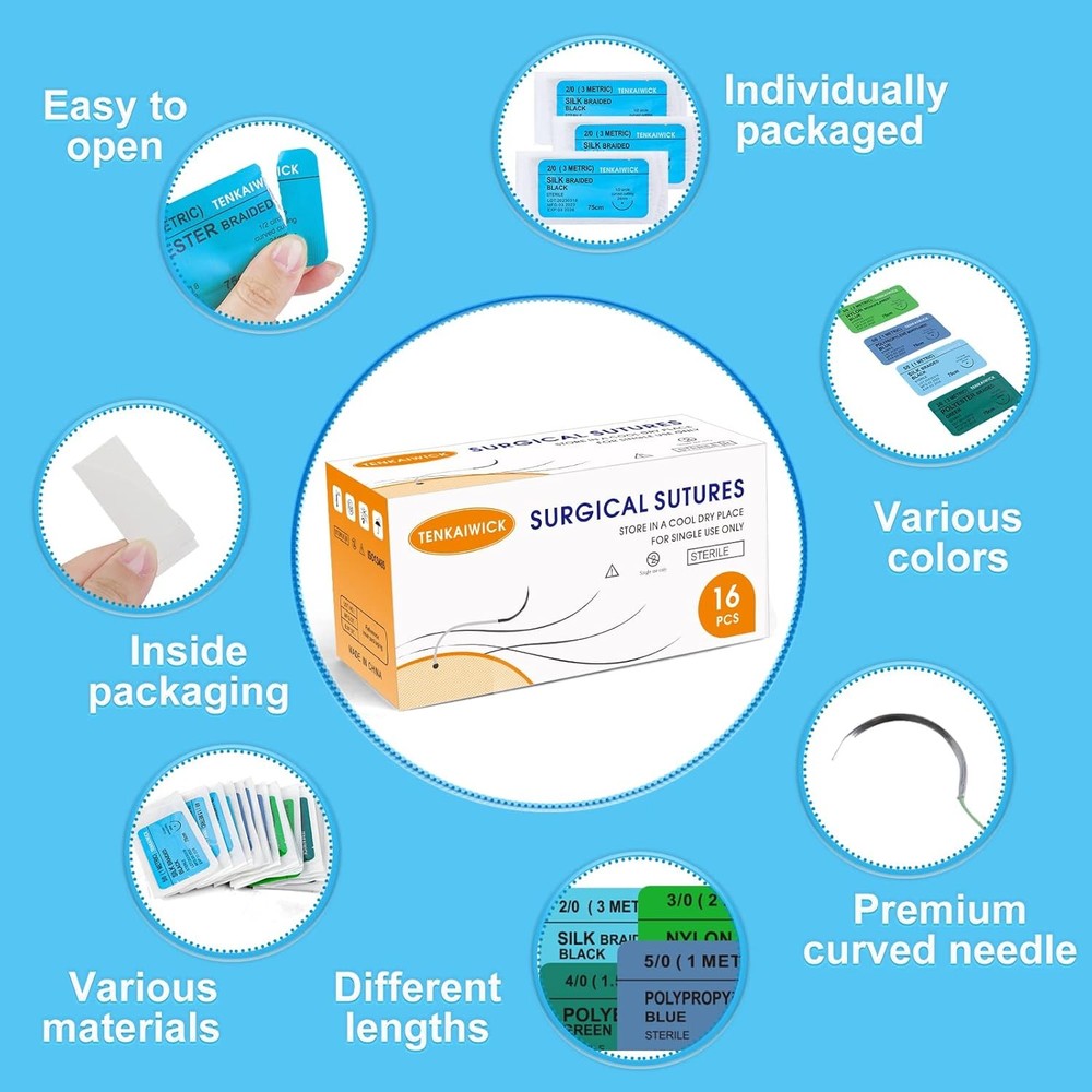 16 Packs Sutures Thread with Needle,Mixed Sutures, Training Threads (Non-Absorba