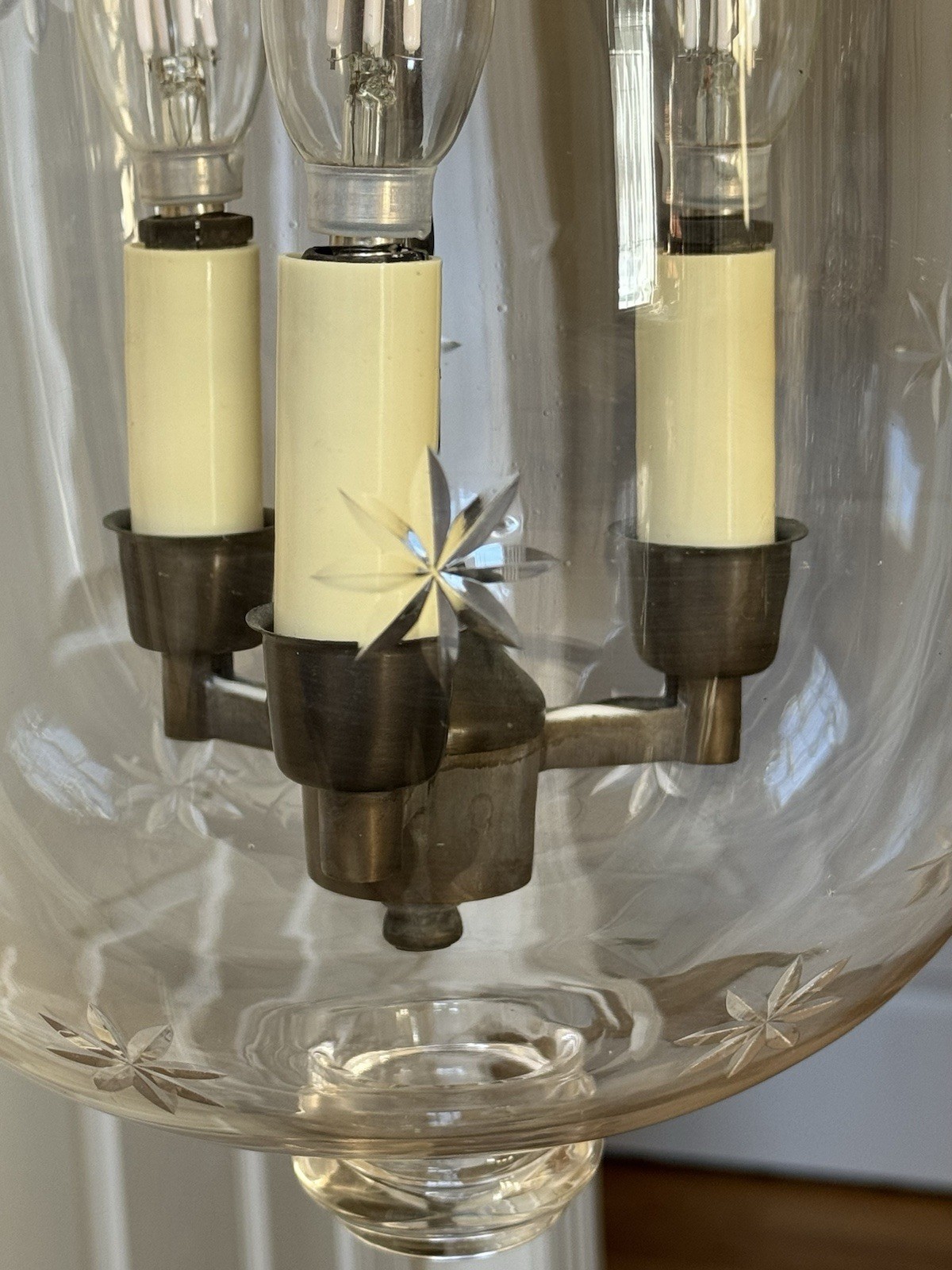 Vintage Bell Jar Lantern Etched Stars 3 Light Chandelier Ceiling Light