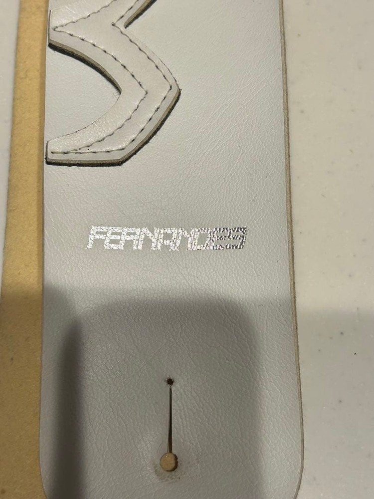 Fernandes White Leather Guitar Strap Adjustable Premium Accessory B381