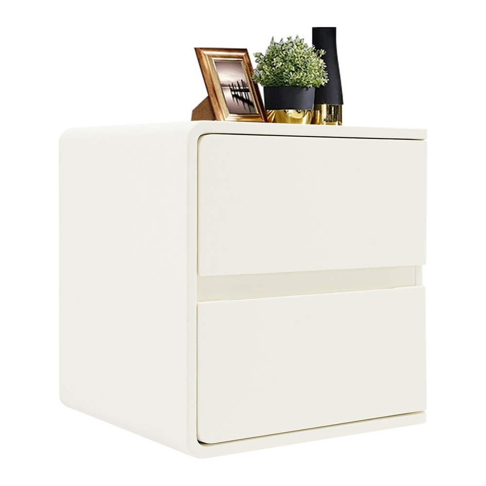 2-Drawer Minimalist Bedside Table, Nightstand with Microfibre Leather Wrap