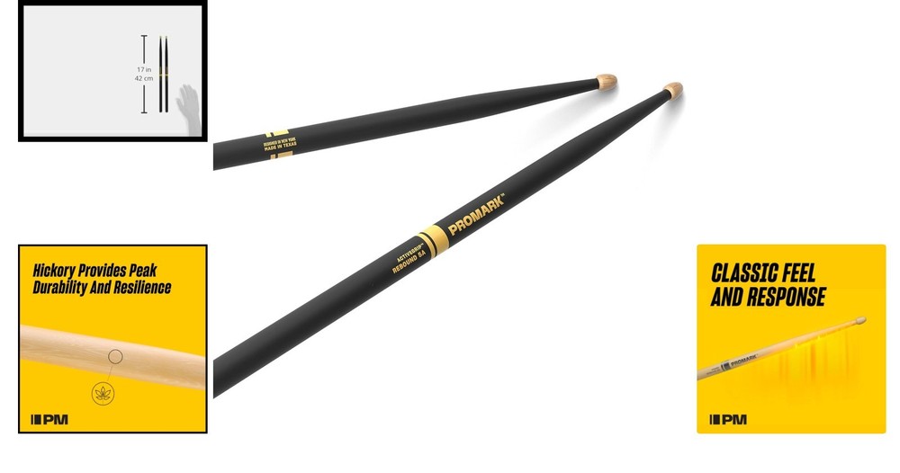 5A ActiveGrip Black Drumsticks - Engineered Hickory, Superior Grip Performance