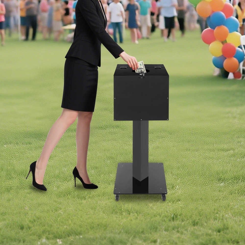 Floor Standing Donation Box with Lock, Key & Wheels for Versatile Use