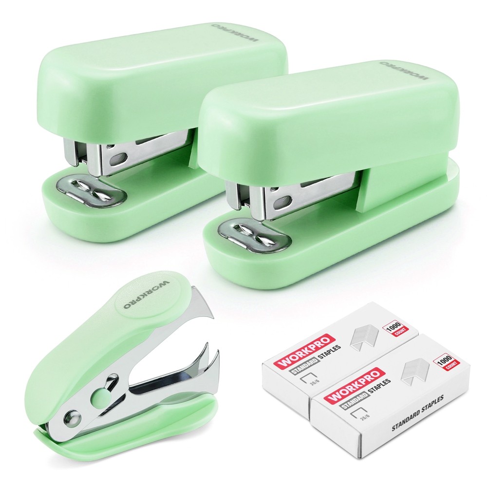 WORKPRO Small Stapler with Staples Green Stapler Set Includes Two Mini Stapler