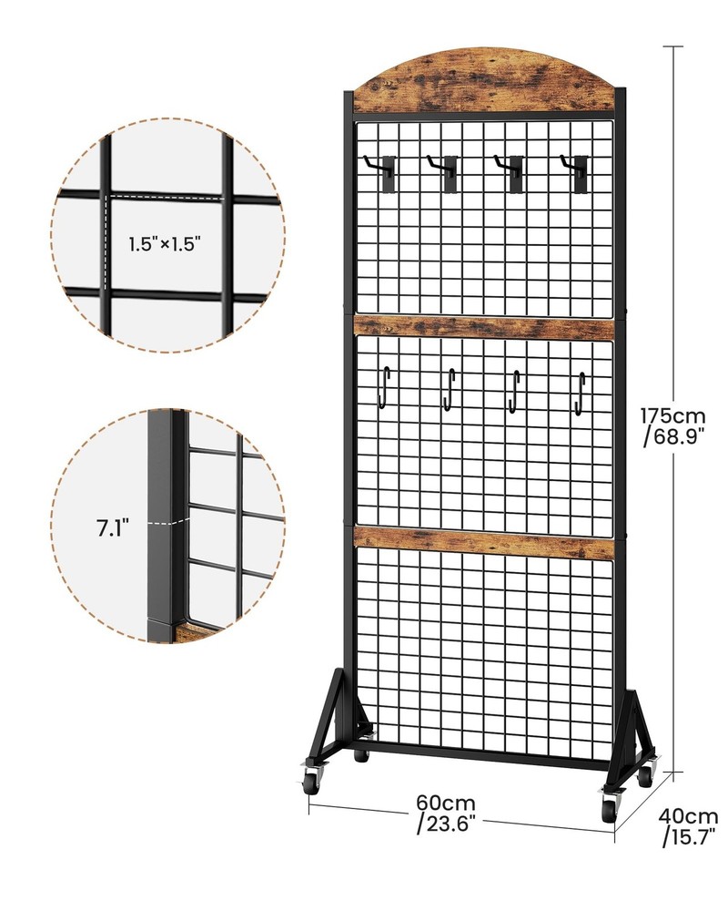 Grid Wall Panel 5.7’ x 2’ FT Grid Display Rack, Movable Gridwall Dis