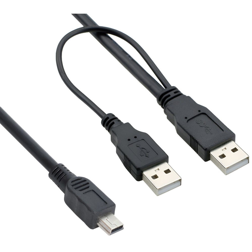 USB Dual Power For Y Shape 2x Type A- Mini B Cable, 18"