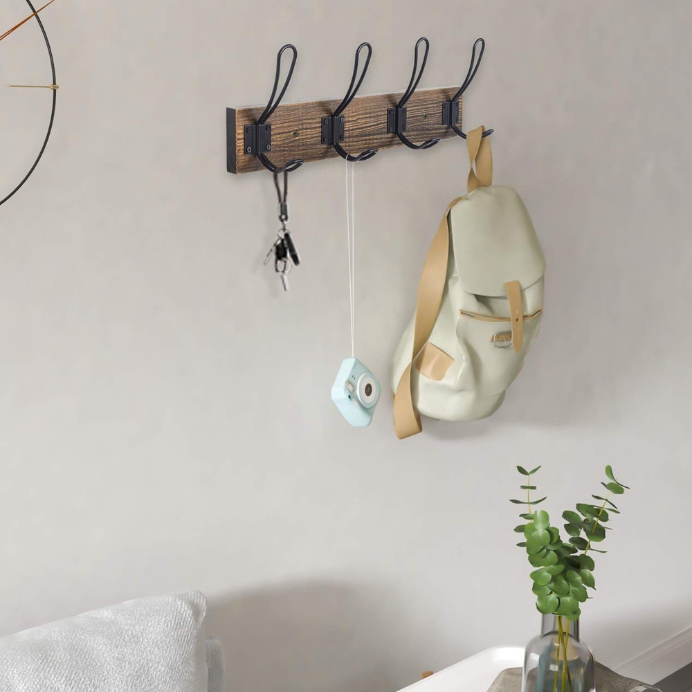 Rustic Wall Mounted Coat Hook with 4 Farmhouse Hooks - Solid Pine Wood Towel ...