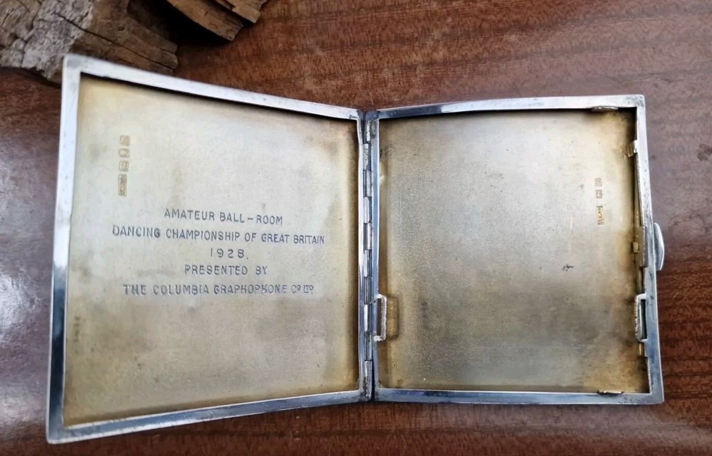 Solid Silver Cigarette Case Vintage Antique Engraved Dance Championship 1928