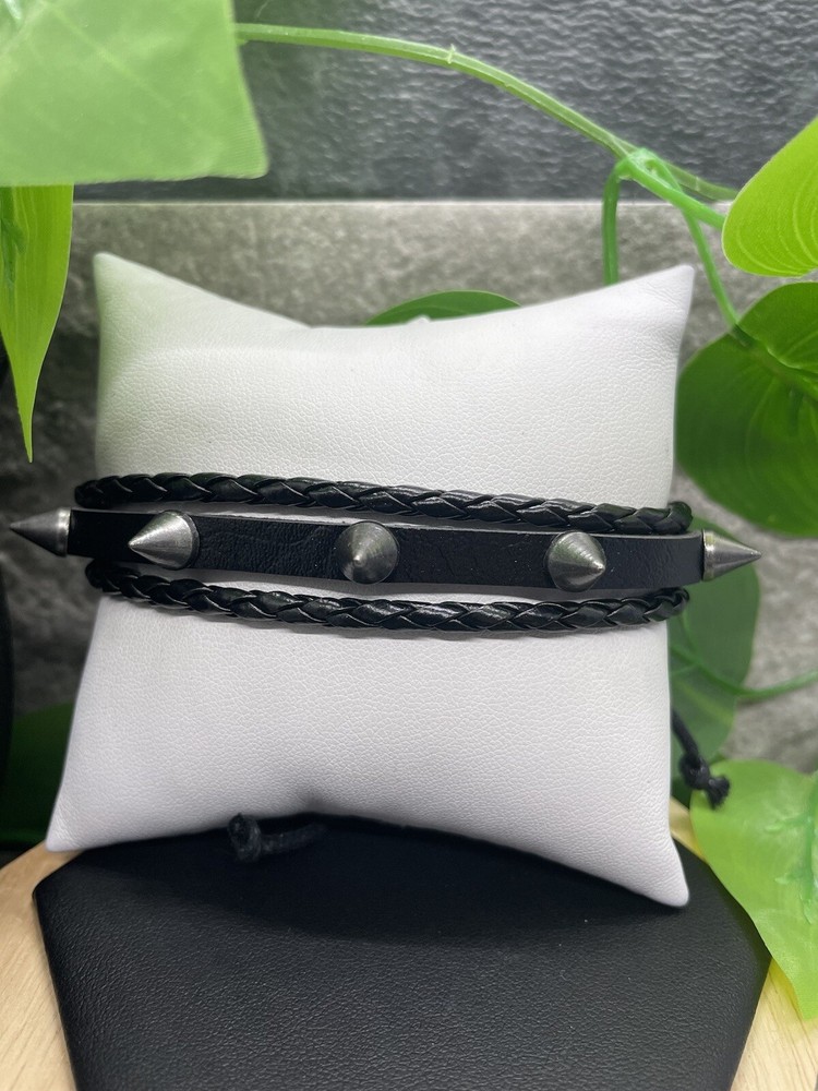 Leather Punk Bracelet Stackable Adjustable Tie New Free Ship B1717