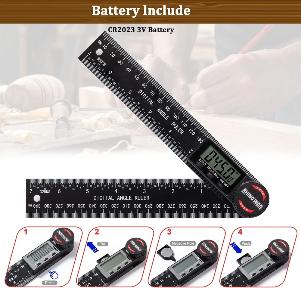 Digital Angle Finder Protractor, Ruler with 7inch/200mm, Black