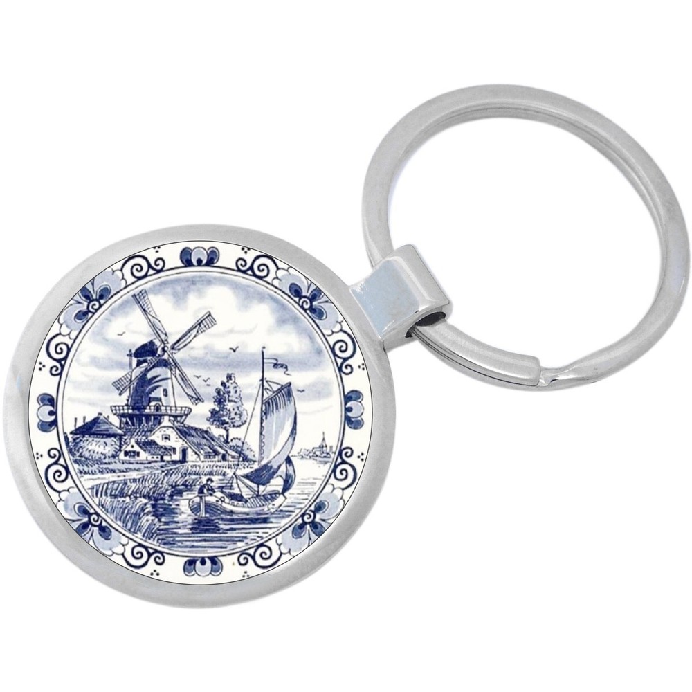 Dutch Windmill Blue Keychain - Includes 1.25 Inch Loop for Keys or Backpack