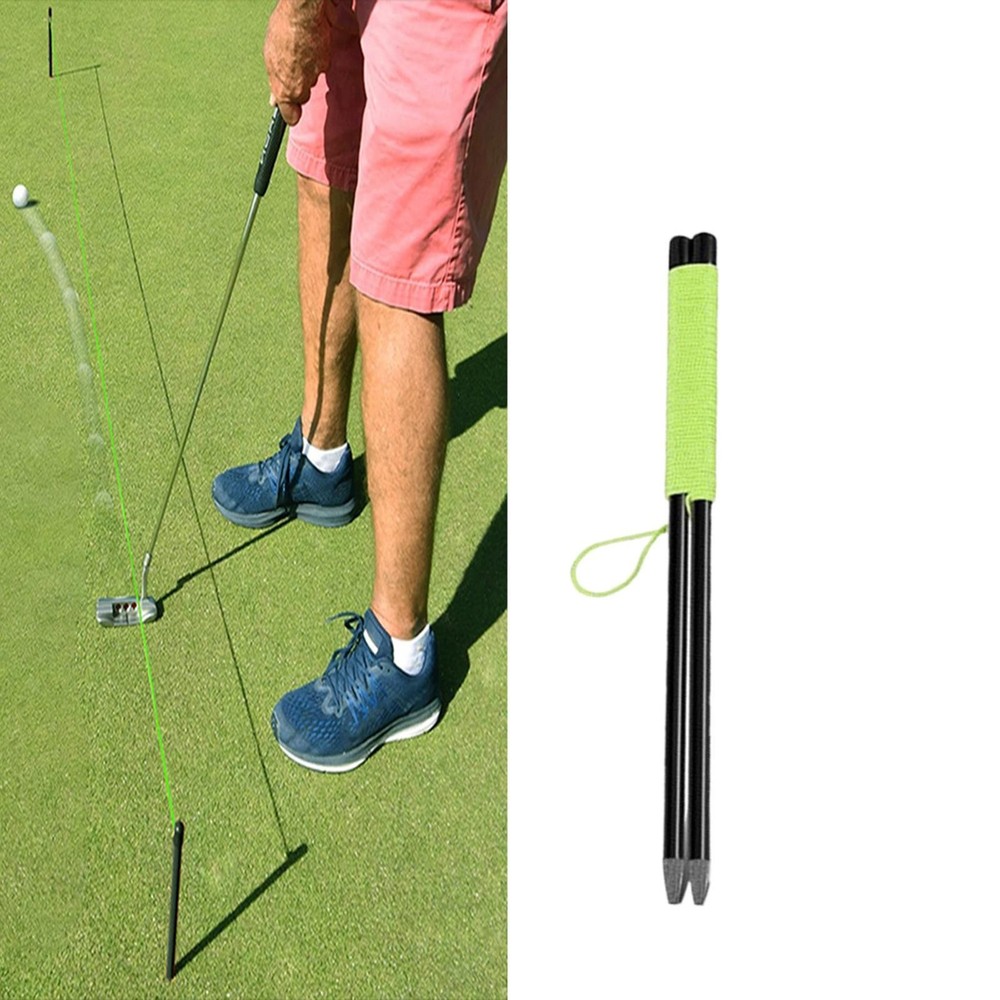 Golf Putting Aid String with Pegs Compact Storage Bucket Rope Swing Trainer for
