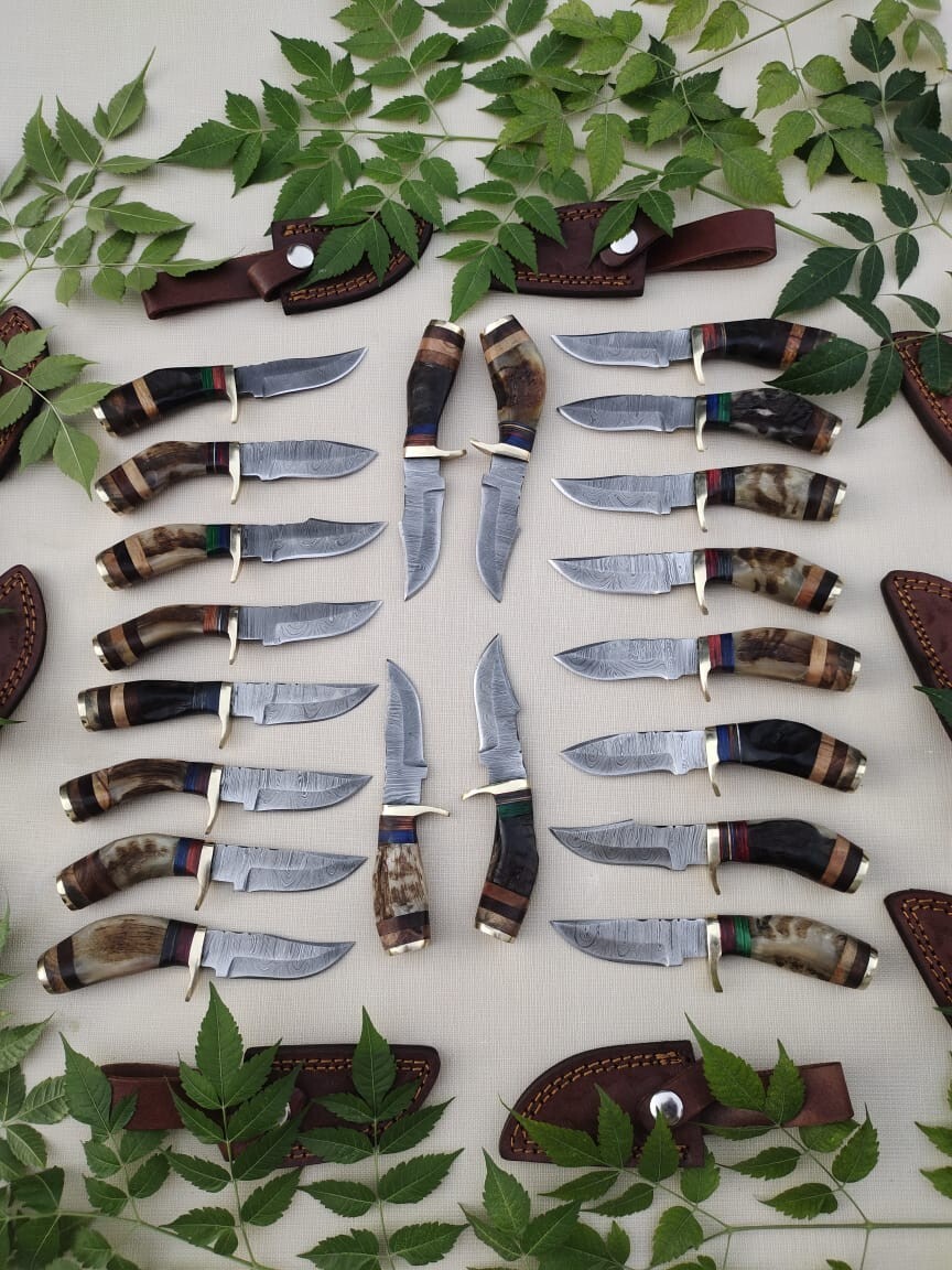 Lot of 20 HANDMADE DAMASCUS STEEL SKINNER HUNTING KNIVES 6inch