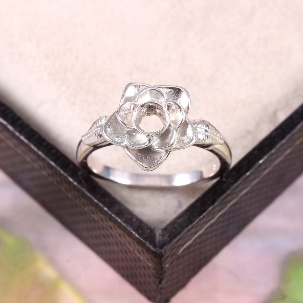 Rose Ring 925 Sterling Silver Ring 5X5 MM Round Setting Ring Flower Ring