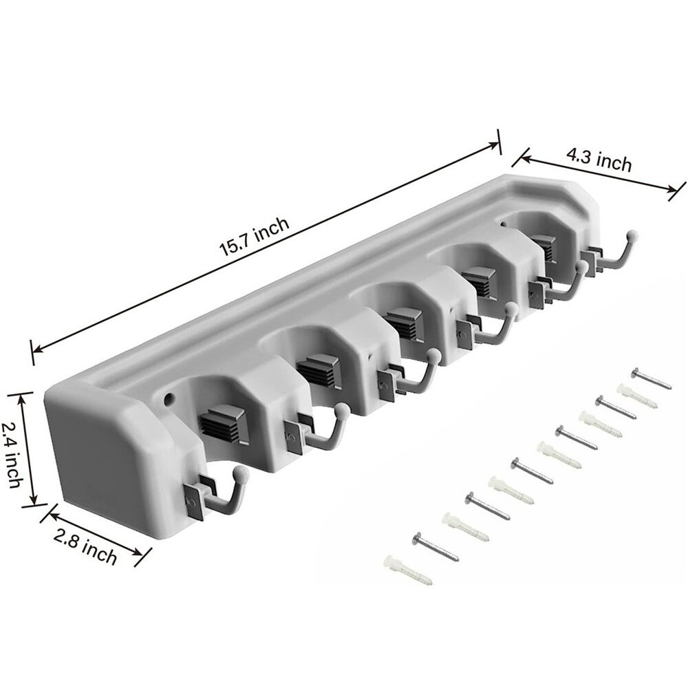 Broom Holder and Garden Tool Garage Organizer 5 Slots 6 Hooks for Rake Mop Wall