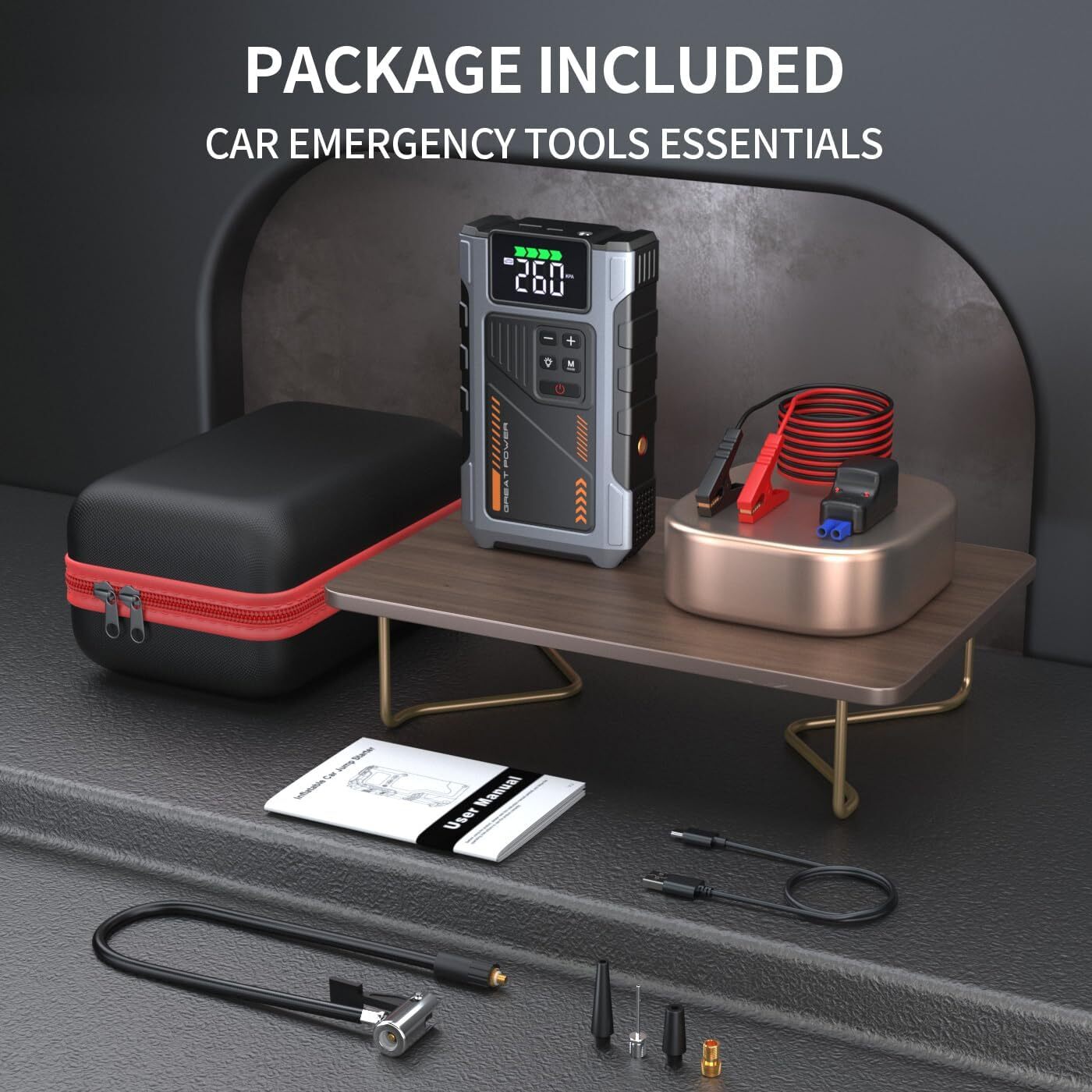 Jump Starter with Air Compressor 3000A Peak with 150PSI Tire Inflator, Jump Box