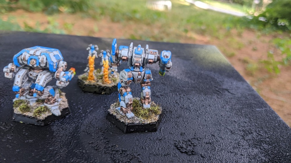 3x Custom Mechs, 1x Infantry. Battletech