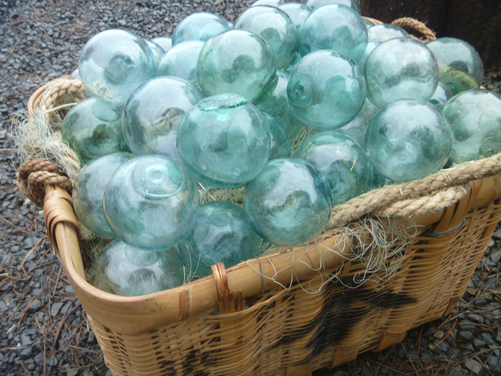 Japanese GLASS Fishing FLOATS 3" LOT-5 Round Net Buoy BALLS Authentic Vtg USA BZ