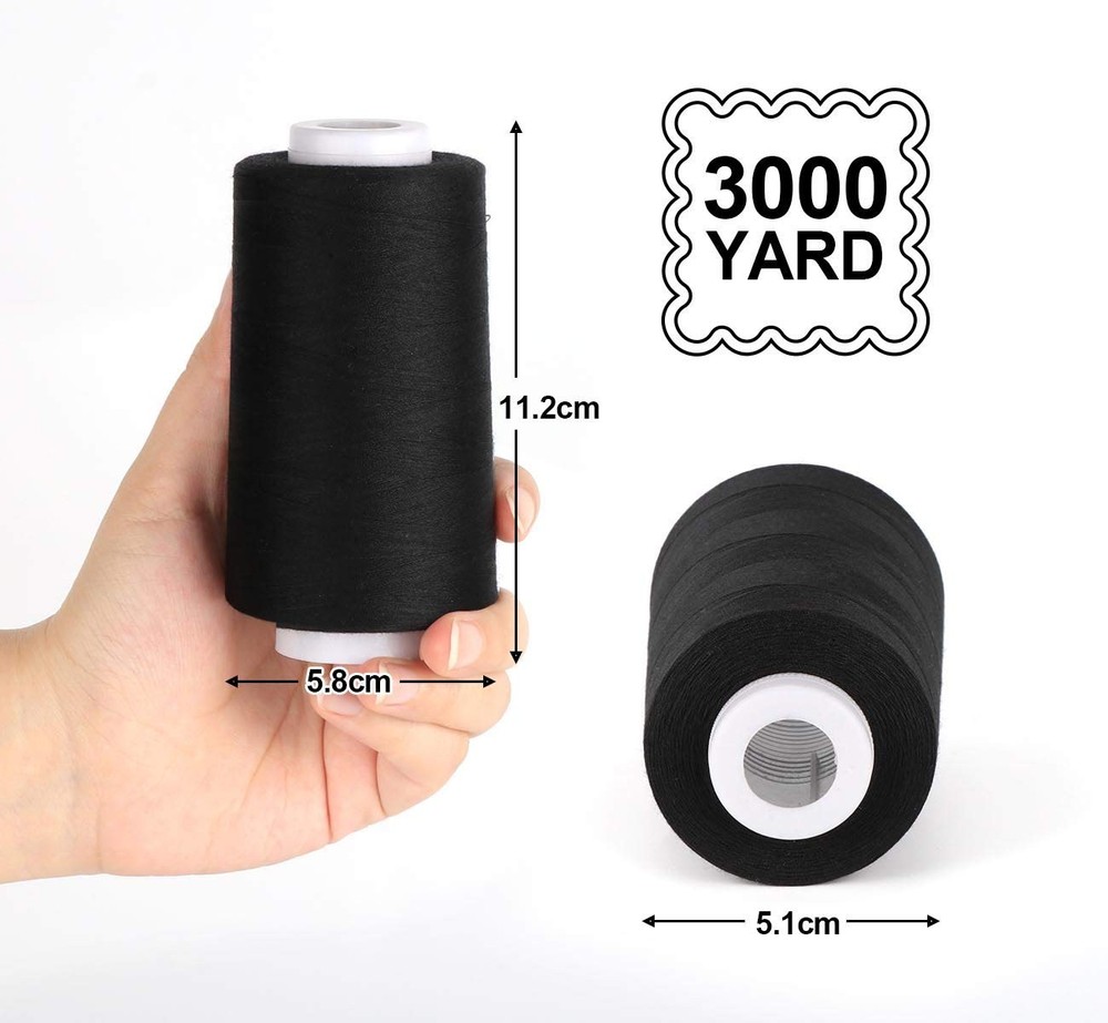 4 x 3000 Yards Serger Thread Spools Black Polyester Overlock Cone Sewing Set