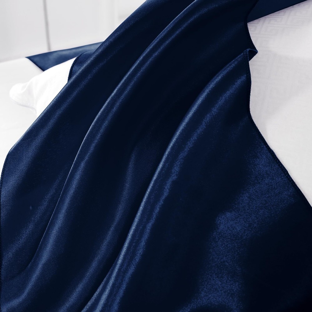 12 Pack Navy Blue Table Runners 12 x 108 Inch Rectangular Smooth Satin Silk T...