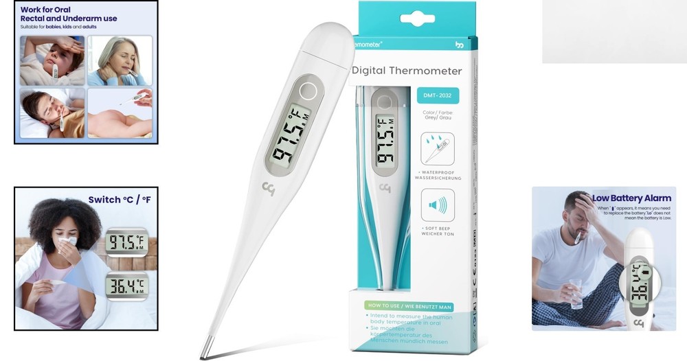 Portable Digital Thermometer with Waterproof Tip & Memory Function for All Ages