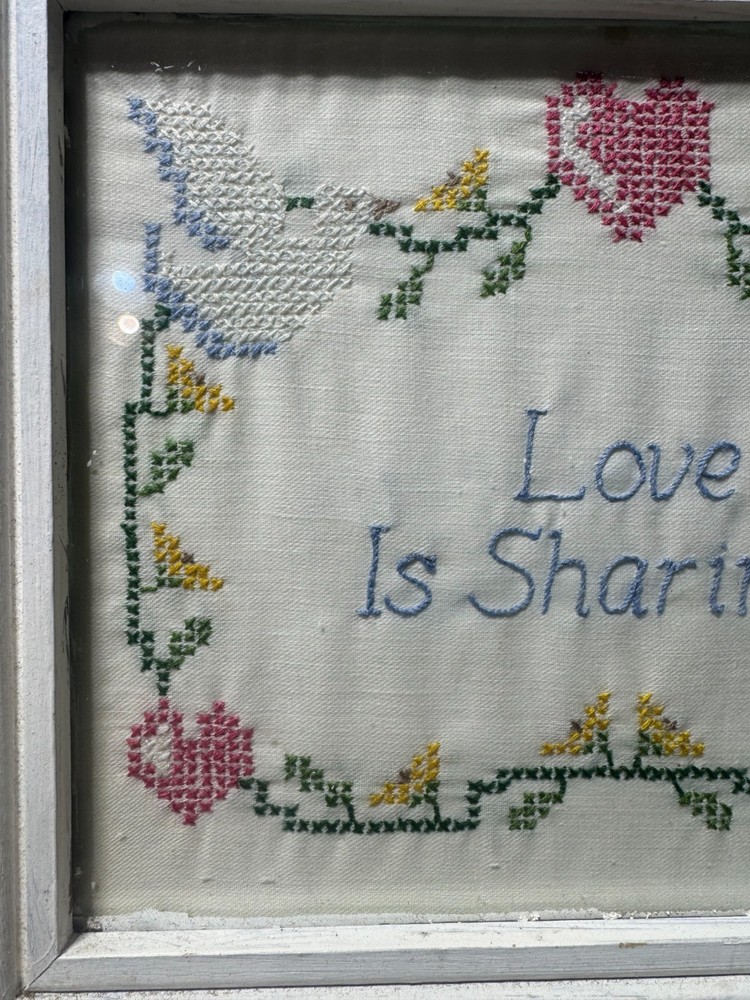 Vintage Needlepoint "Love Is Sharing" - Framed