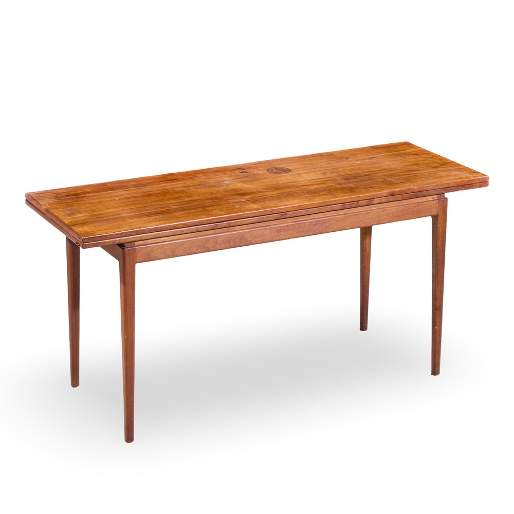 Jens Risom Mid Century Walnut Flip Top Console Dining Table