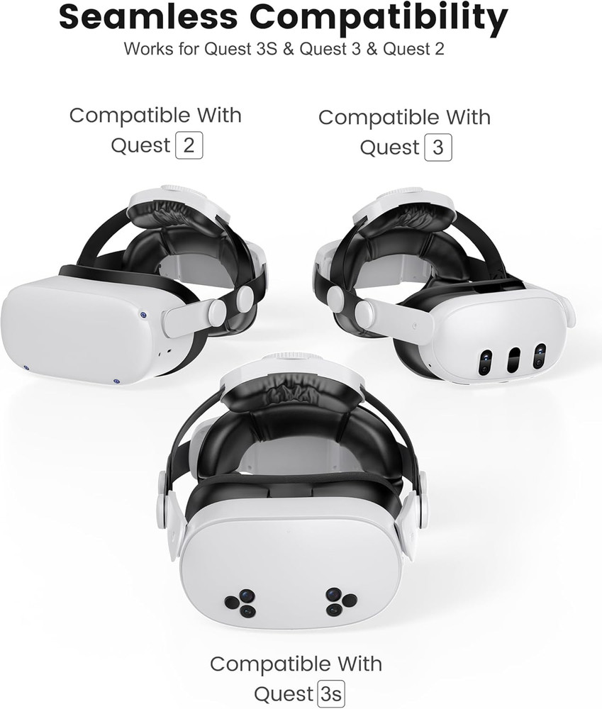 for Meta Quest 3S/Quest 2/Quest 3 Head Strap, Double Knobs Adjustable Elite Stra