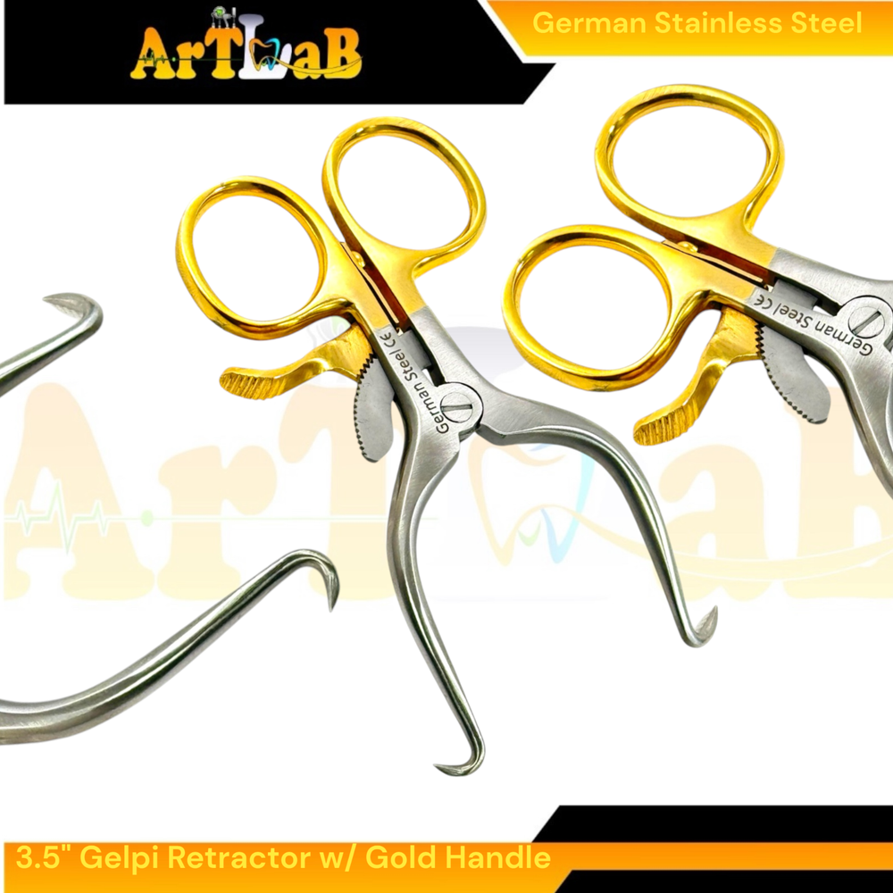 Small Gelpi Retractor Spreader 3.5" Self-Retaining w/ Sharp Prongs, Premium 5pc