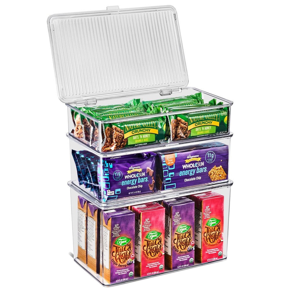 Sorbus 3 Pack Clear Plastic Storage Bins with Lids - Stackable Refrigerator O...