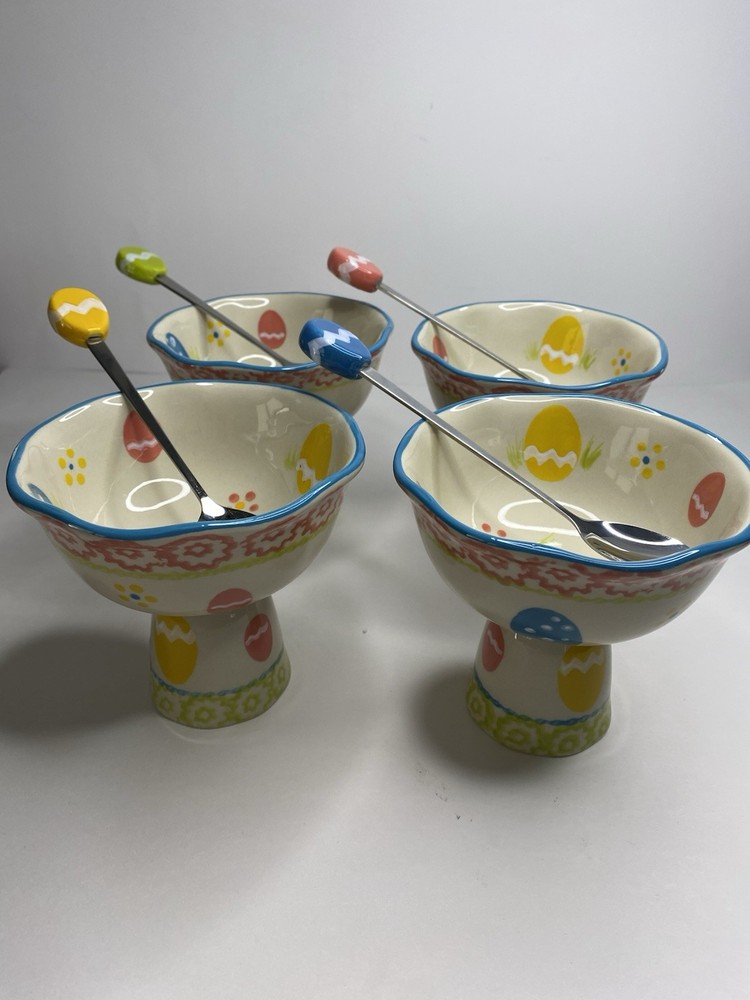 Easter -  Temp-tations “Egg Hunt” Pattern Ice Cream Bowl W/spoons (4)